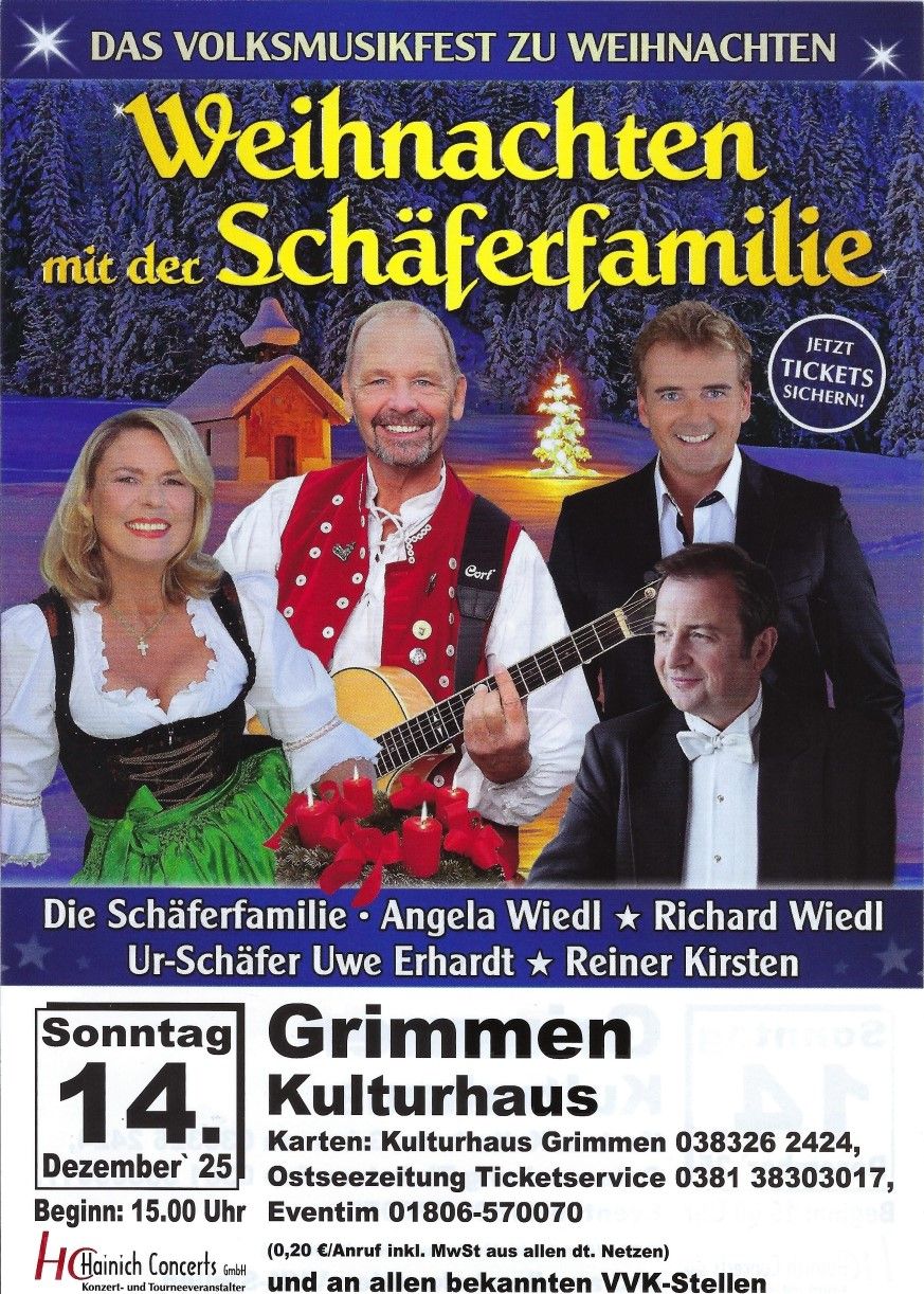 Plakat- Weihnachten mit der Schäferfamilie am 14.12.2025 Im Kulturhaus "treffpunkt Europas" in Grimmen