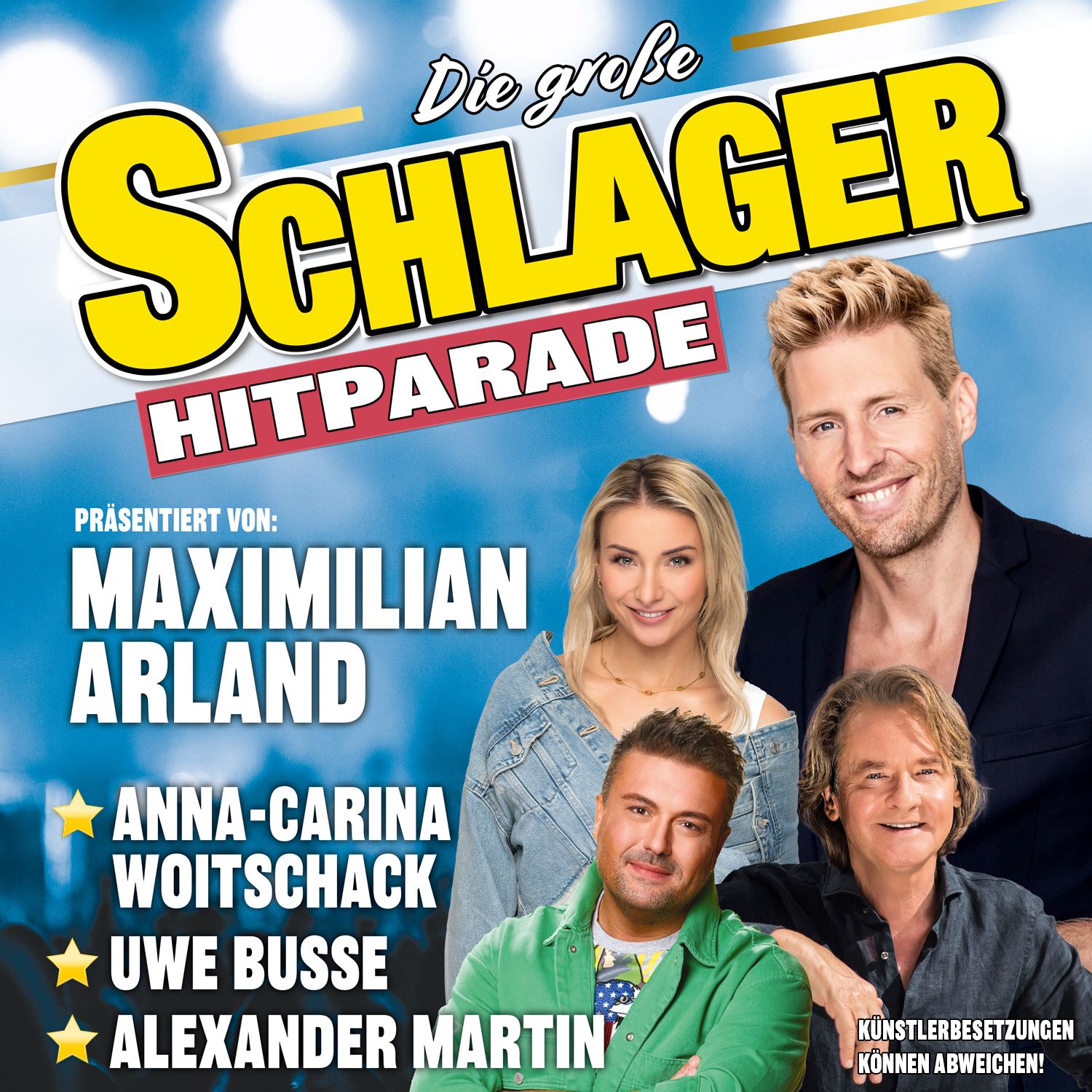 Plakat für die große Schlager Hitparade am 17.01.2026 im Kulturhaus "Treffpunkt Europas" in Grimmen