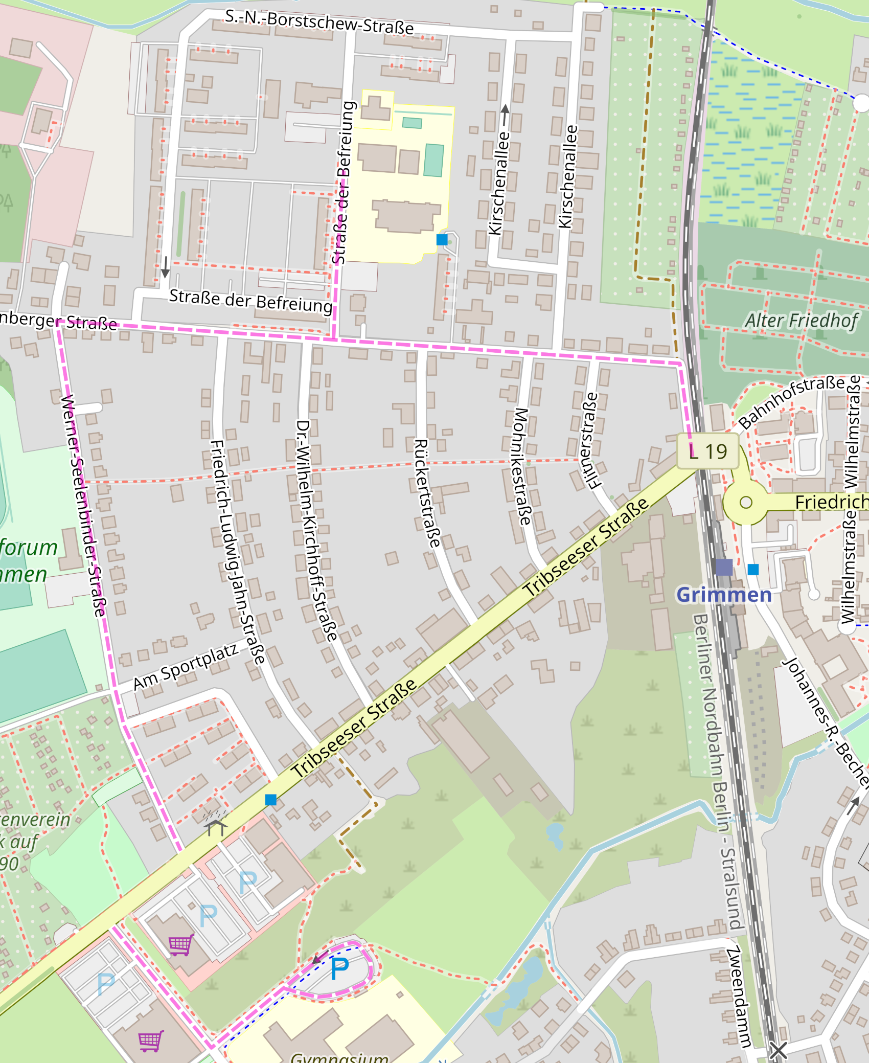 Auszug der Stadtkarte von Grimmen -West- für die Grimmener Hundeverordnung