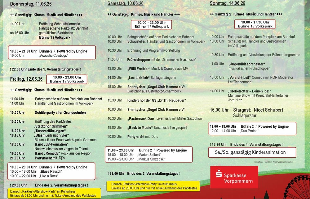 Flyer mit dem Programm des Parkfestes.