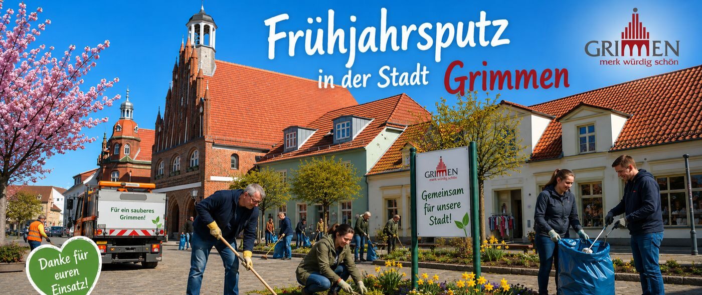 Ein mit künstlicher Intelligenz generiertes Bild zeigt Helfer beim Frühjahrsputz auf dem Marktplatz.
