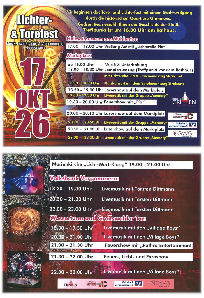 Flyer Lichter- und Torefest Grimmen 2026