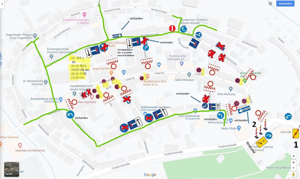 Stadtplan mit den eingezeichneten Straßensperrungen