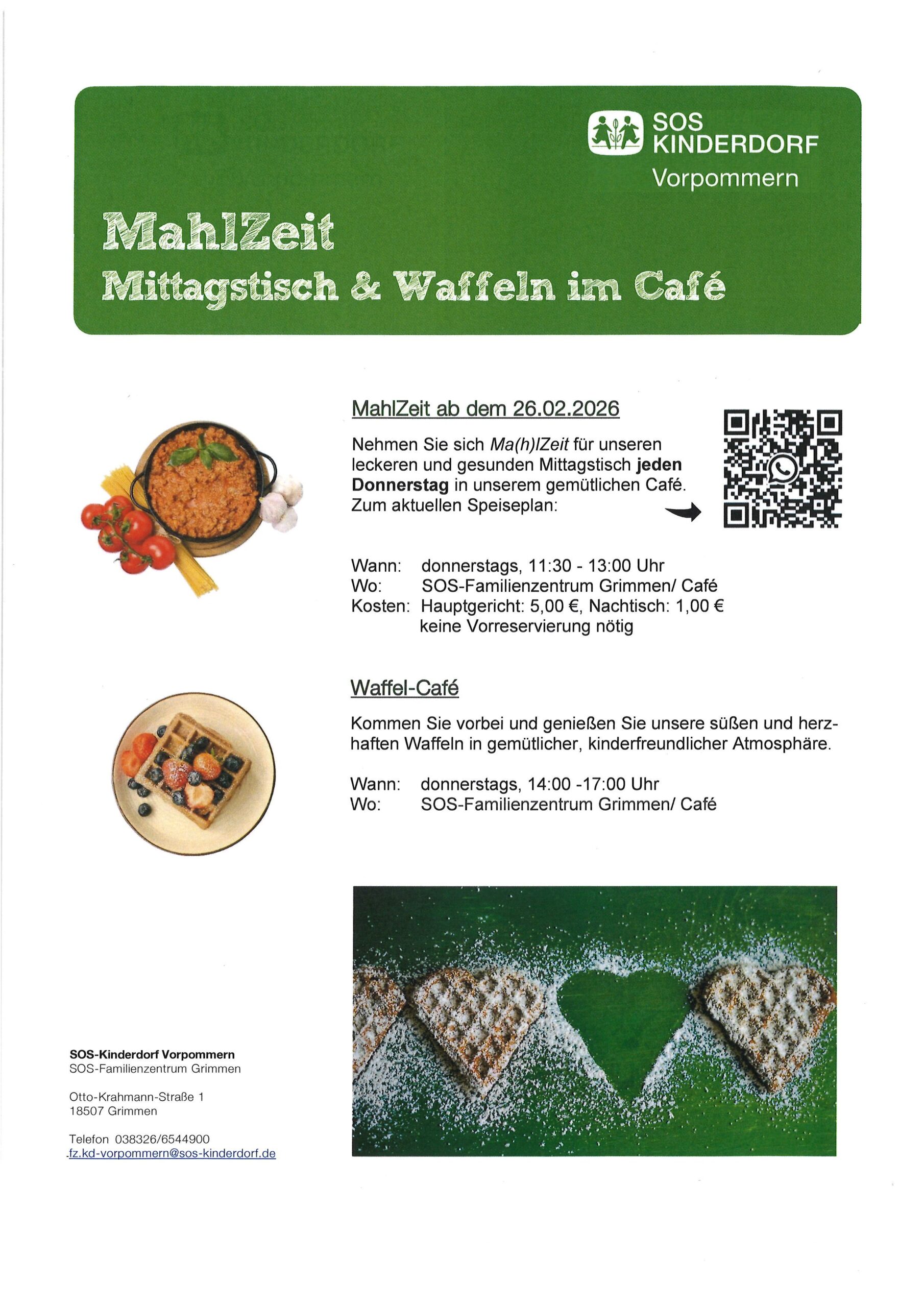 Jeden Donnerstag, Mittagstisch und Waffeln im Café im SOS Kinderdorf