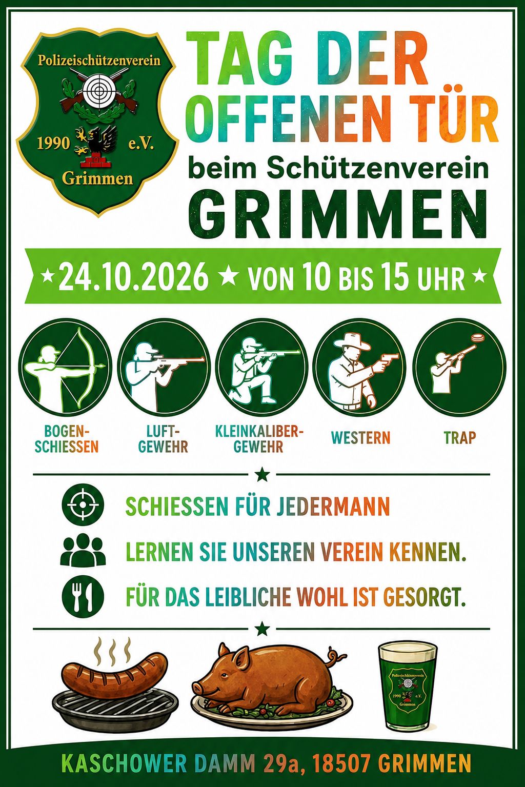 Plakat für Tag der offenen Tür beim Schützenverein in Grimmen am 24.10.2026