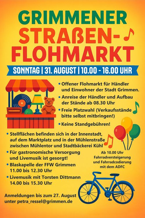 Plakat Grimmener Straßen-Flohmarkt.