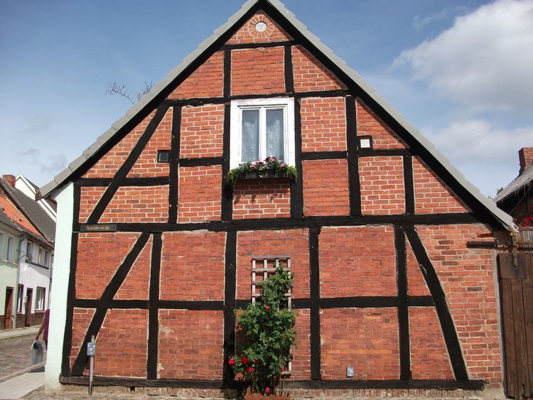 Altes Fachwerkhaus in Grimmen. Hier wohnte die mutmaßliche Hexe Anna Kröger.